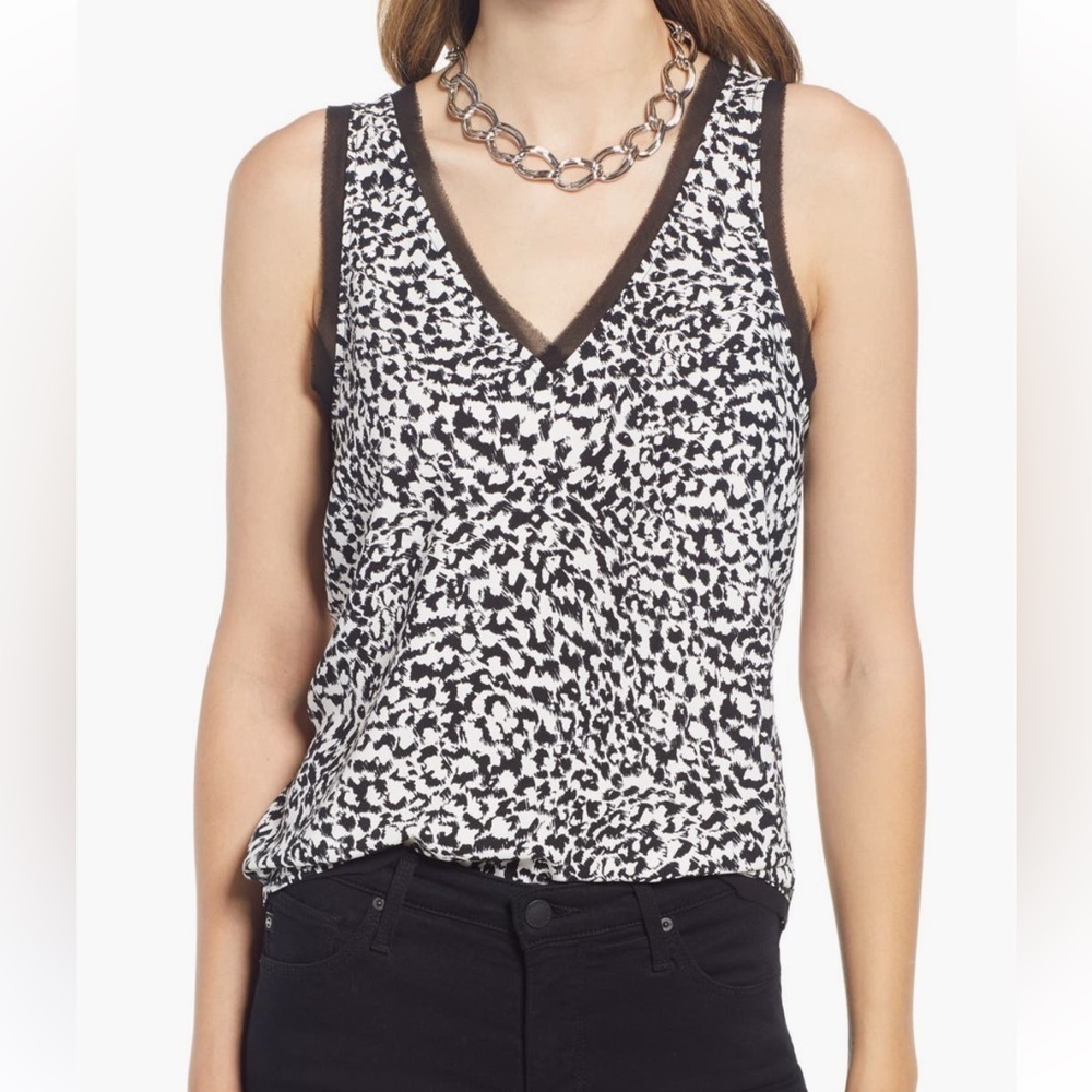 NWT! HALOGEN Ivory Black Raw Edge Tank Size Small